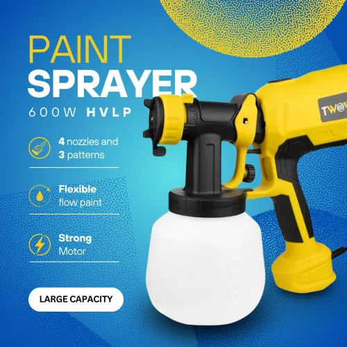 Vista 5 de TWOWS, Pulverizador de pintura, 600 W, pistola de pintura HVLP, con contenedor de 40.6 fl oz, taza de limpieza y viscosidad, 4 boquillas de cobre