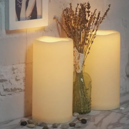 Vista 4 de Velas grandes sin llama para exteriores con temporizador de 4 x 8 pulgadas Blanco