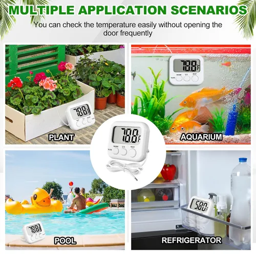 Vista 6 de Kingdder Paquete de 3 termómetros digitales con sensor externo, termómetro para nevera, congelador, monitor de temperatura ambiente impermeable