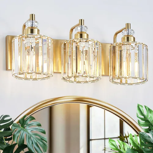 Vista 13 de Accesorio de Iluminación de Baño Moderno de 3 Luces Cromado Luces de Tocador de Baño Sobre Espejo Aplique de Pared con Pantallas de Cristal K9 Base