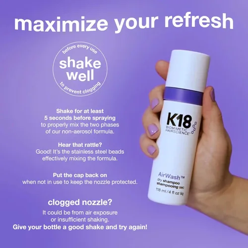 Vista 5 de K18 AirWash™ Dry Shampoo, Non-Aerosol, Balances Scalp & Controls Excess Oil Production