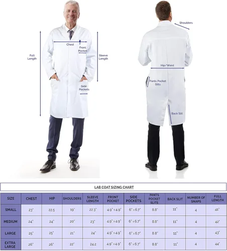 Vista 4 de Medvat bata de laboratorio de 41" de largo, calidad premium, cómoda y transpirable, unisex.