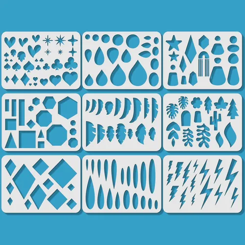 Vista 3 de ORIGACH 9 Piezas Plantilla Grande Reutilizable para Hacer Pendientes Plantillas de Pendientes de Cuero, Plantilla de Corte de Plástico