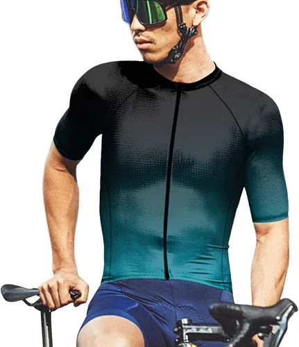 Vista 4 de Camiseta de ciclismo para hombre, manga corta, camisas de bicicleta de ciclismo, jersey de ciclismo con cremallera completa, camisetas sin mangas