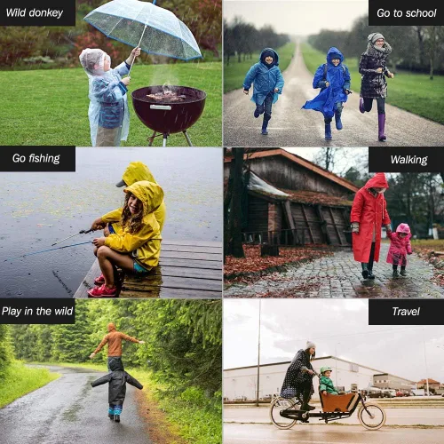 Vista 7 de Kids Rain Poncho, Reusable EVA Children Raincoat for 6-13 Girls Boys, Waterproof Rain Jackets Rainwear with Hood