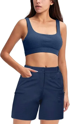 Vista 3 de Sport Womens Shorts with Pockets Summer Casual Athletic Biker Shorts for Women High Waist Trousers High Rise Pants Blue