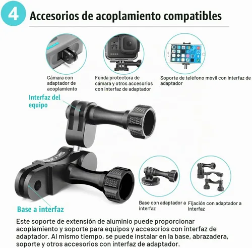 Vista 5 de Soporte de manillar GoPro de bola de aluminio, rotación de 360 grados y bloqueo en cualquier dirección, resistente a los golpes, compatible