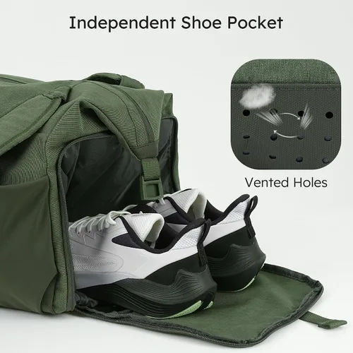 Vista 4 de Bolsa de gimnasio para hombre con compartimento para zapatos y bolsillo húmedo, bolsa de lona convertible y mochila de gimnasio, bolsas deportivas