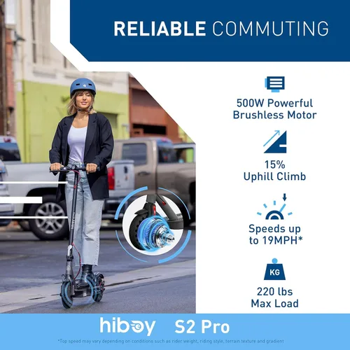 Vista 2 de Hiboy S2 Pro Electric Scooter, 500W Motor, 10" Solid Tires, 25 Miles Range, 19 Mph Folding Commuter Electric Scooter for Adults