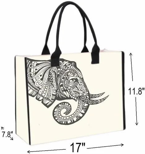 Vista 3 de Bolsas de lona grandes personalizadas, bolsas de playa reutilizables, regalos para mujeres, cumpleaños, con bolsillo interior, mandala