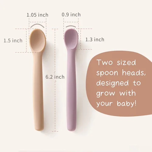 Vista 2 de Moonkie Juego de 4 cucharas de silicona para bebé, cucharas para niños pequeños para autoalimentación de 6 meses, cucharas de alimentación de dos