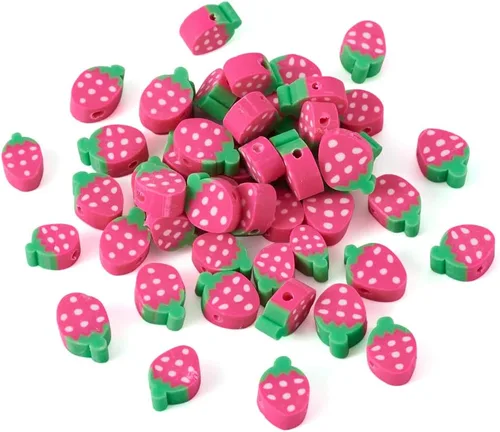 Vista 14 de Cuentas de arcilla polimérica hechas a mano con forma de fruta mixta, cuentas sueltas de color mixto, cuentas espaciadoras para hacer joyas