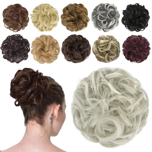 Vista 15 de FESHFEN Pieza de Cabello de Moño Desordenado - Extensiones de Coleteros de Moño de Cabello Ondulado Rizado Elástico Postizos Sintéticos para Mujeres