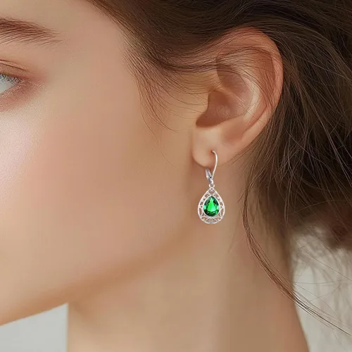 Vista 128 de Aretes colgantes de plata de ley con diseño de árbol de la vida, flor, abeja, animales, gato, colibrí, piedra lunar, turquesa, aretes con cierre