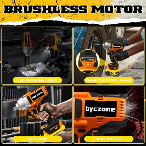 Vista 6 de Llave de impacto inalámbrica para batería Dewalt de 20 V, 1/2 pulgada, 590 pies-libras (800 N.m), pistola de impacto de alto par, destornillador