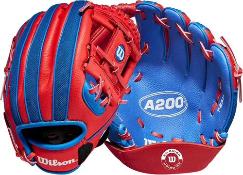 Vista 7 de Wilson A200 - Guantes de béisbol para jóvenes Real/Rojo/Amarillo