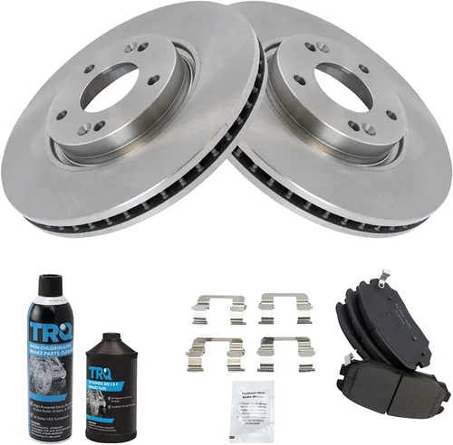 Vista 3 de TRQ Kit de pastillas de freno delantero y rotor, kit químico de freno, pastillas de freno de cerámica compatible con Hyundai Sonata 2006-2010