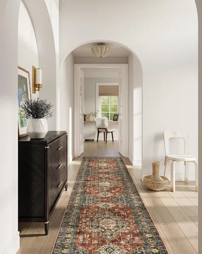 Vista 11 de Lahome Alfombra oriental lavable de área pequeña, 2 x 3 pies, para entrada, cocina, ultra fina, suave, tapete antideslizante para puerta de Azul