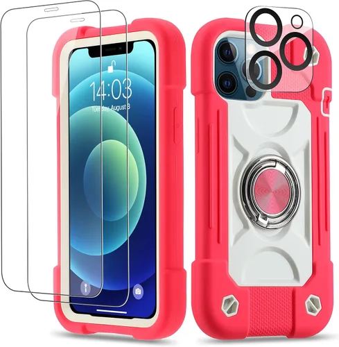 Vista 79 de Funda para iPhone 11 de 6.1 pulgadas con soporte de anillo, con 2 protectores de pantalla de vidrio, resistente a los golpes, resistente a