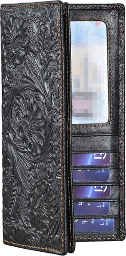 Vista 5 de Cartera larga de cuero genuino para mujer