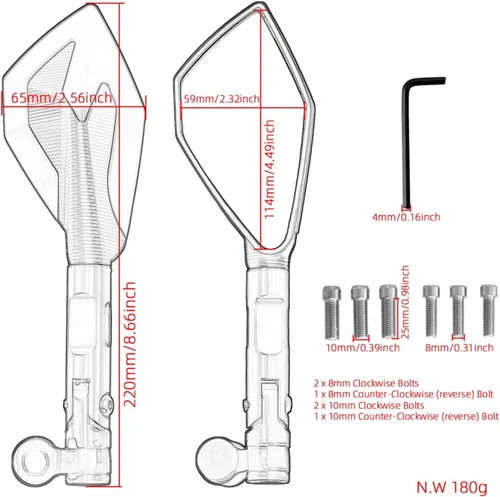 Vista 2 de Espejos laterales universales para motocicleta CNC de 0.394 pulgadas, universales para Benelli TRK 251/502/502X/302 TRK251 TRK502 TRK502X