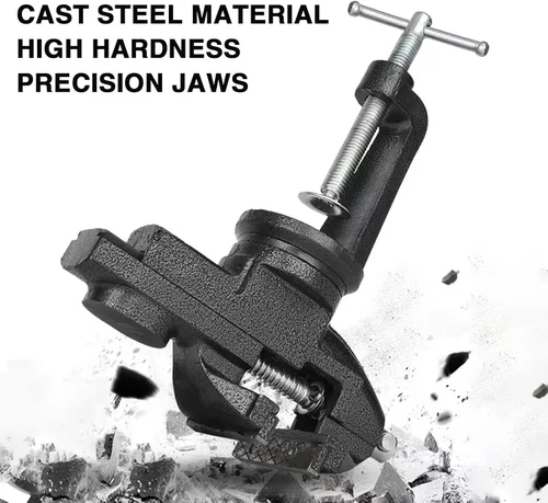 Vista 4 de Tornillo de mesa universal de 3 pulgadas, tornillo de banco portátil con abrazadera, base giratoria de 360°, herramienta fija para carpintería