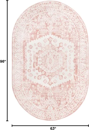 Vista 2 de Unique Loom Oxford Collection - Alfombra Sheldonian (5 x 8 pies, ovalada, rosa/marfil)