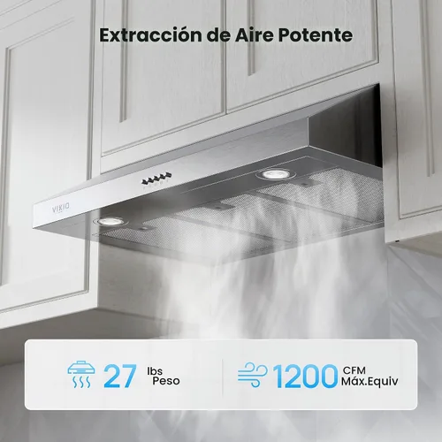 Vista 5 de VIKIO HOME Campana Extractora Bajo Gabinete de 30 Pulgadas, 1200 CFM de Doble Motor para Ventilación de Cocina con Luces LED, Control de Botones