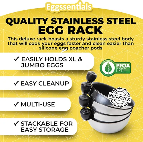 Vista 5 de Eggssentials - Inserto para escalfador de huevos de acero inoxidable, cocedor de huevos escalfados de silicona, taza para huevos escalfados, libre