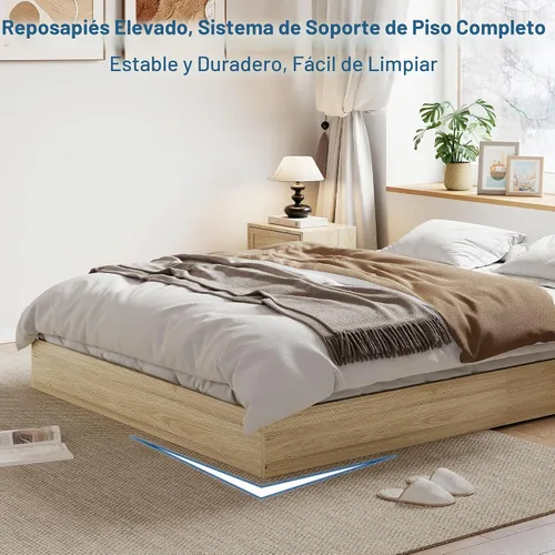 Vista 3 de GarveeHome Marco de cama de plataforma de madera de tamaño individual, marco de cama de madera sin cabecero, soporte de listones de madera,