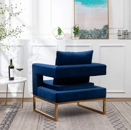 Vista 7 de Roundhill Furniture Lenola - Silla tapizada con brazos, color azul, 29.75 pulgadas de profundidad x 27.5 pulgadas de ancho x 34.5 pulgadas de alto