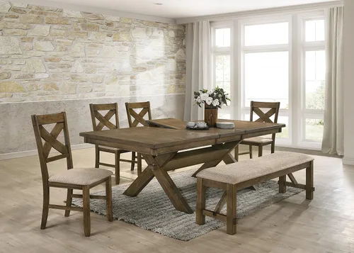 Vista 3 de Roundhill Furniture Raven - Juego de 2 sillas de comedor tapizadas con respaldo cruzado en acabado marrón pino esmaltado