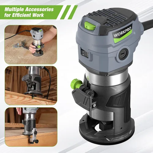Vista 6 de WORKPRO Kit de enrutador compacto, herramienta de enrutador manual con cable de 6.5 amperios, enrutador de madera de 6 velocidades variables