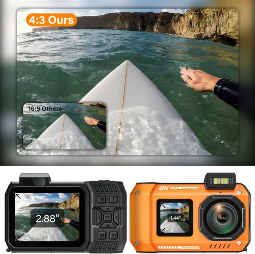Vista 5 de Cámara digital WiFi de 8K UHD 70MP con tarjeta de 64 GB, resistente, impermeable, a prueba de polvo, a prueba de golpes, cámara submarina de 33