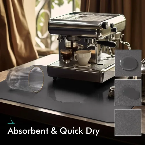 Vista 3 de LIMNUO Tapete de café de goma para ocultar manchas, alfombrilla para cafetera para encimeras, absorbente con respaldo para secado de platos para Gris
