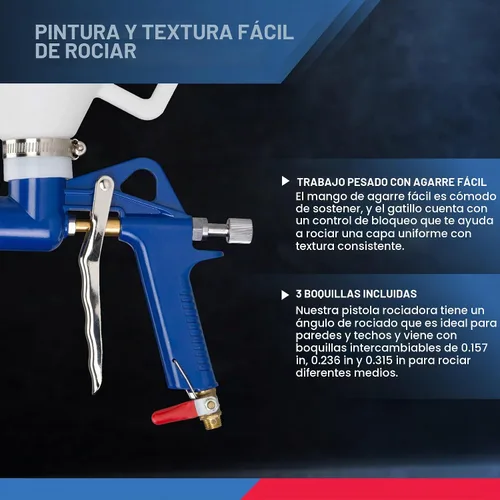 Vista 3 de Hiltex 31229 pistola de rociado texturada neumática, tolva de 1.2 galones