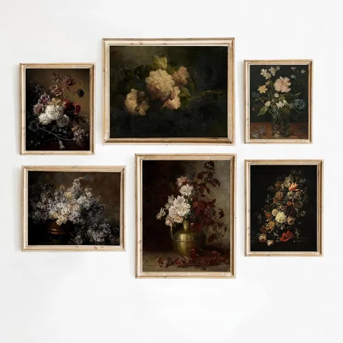 Vista 8 de Juego de 6 arte de pared de flores de acuarela con diseño botánico de flores silvestres, arte de pared en lienzo neutro bohemio, impresiones