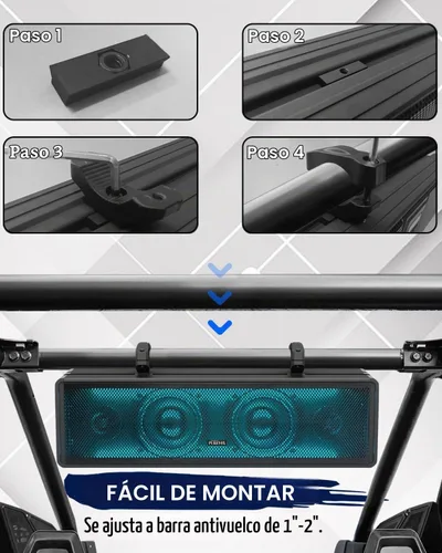 Vista 7 de Barra de sonido UTV 17 pulgadas 4 altavoces ATV SoundBar Bluetooth IP66 RGB luz de fiesta