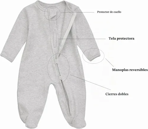 Vista 3 de Aablexema Pijama de bebé con puños de manopla, doble cremallera, ropa de algodón para bebés, pijamas para dormir con pies