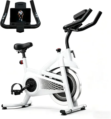 Vista 8 de Bicicleta estática para interiores con Bluetooth, bicicleta de ciclismo para gimnasio en casa, capacidad de peso de 300 libras, asiento 2-Naranja
