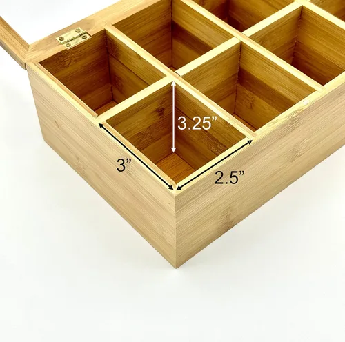 Vista 4 de Bam & Boo - Organizador de cajas de almacenamiento de especias y condimentos de bambú natural con tapa transparente (8 compartimentos)