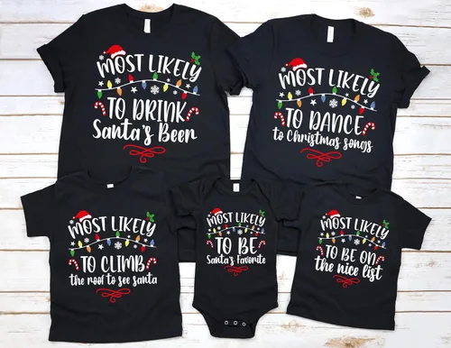 Vista 2 de Most Likely To Christmas Shirts For Family 50 Quotes Family Matching Christmas Shirts Funny Christmas T-Shirts Custom Text Personalized Tees for