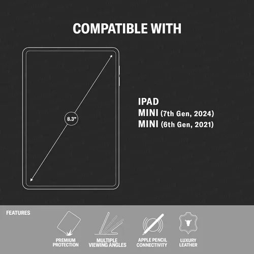 Vista 2 de TORRO Funda compatible con iPad mini 7/6 – Funda de piel auténtica para iPad mini de 7ª/6ª generación (2024/2021) con función de soporte