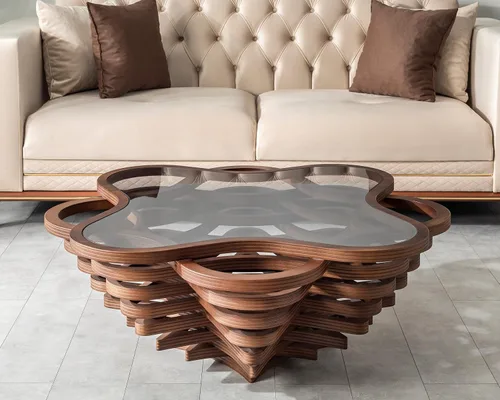 Vista 3 de by Papella Design, Mesas de centro de nogal natural Veener para sala de estar, mesa rústica, mesa de centro para sala, mesa central, mesa de Nube