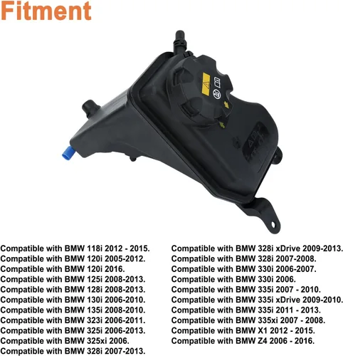 Vista 3 de Depósito del tanque del refrigerante del motor (con tapa y sensor). Reemplaza la pieza # 17137567462, 603-334, 17137607482, 17137640514. Compatible