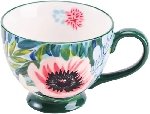 Vista 2 de Taza de Café de Cerámica Grande Hecha a Mano de Otoño (600ml) Linda Taza Vintage de Cereales con Flores para Otoño Taza Acogedora para Regalo