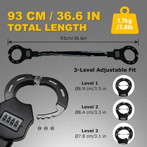 Vista 2 de Candado antirrobo, cerradura de bicicleta de 36.6 pulgadas, cadena resistente con combinación de 4 dígitos, bloqueo de scooter eléctrico, cadena