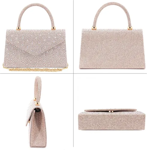 Vista 3 de Naimo Bolso de mano de cristal brillante con asa superior bolso de hombro cruzado para boda fiesta novia