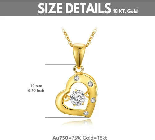 Vista 6 de SISGEM Collar de corazón de oro real de 18 quilates para mujer, con delicado dije de corazón de oro bailarín con diamantes de imitación de amor