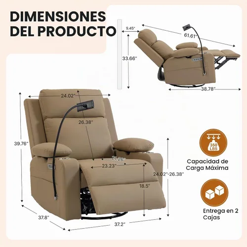 Vista 2 de FiveWillowise Mecedora eléctrica para guardería con reposabrazos ajustables Marrón